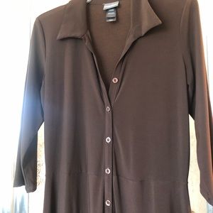 Elegant Brown Jersey midi shirt dress